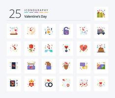 Valentines Day 25 Flat Color icon pack including dose. door tag. card. wedding. love vector