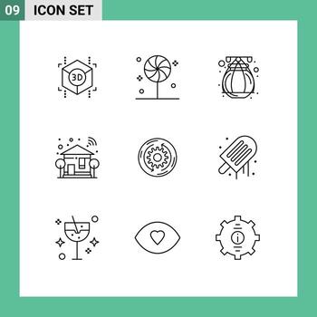 grupo de 9 esquemas modernos establecidos para elementos de diseño vectorial editables de interruptor de árbol de olla de solución de empresa vector