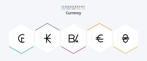 Currency 25 FilledLine icon pack including ukraine. hryvna. balboa. finance. euro vector