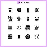 Universal Icon Symbols Group of 16 Modern Solid Glyphs of bulb temperature tv decrease user Editable Vector Design Elements