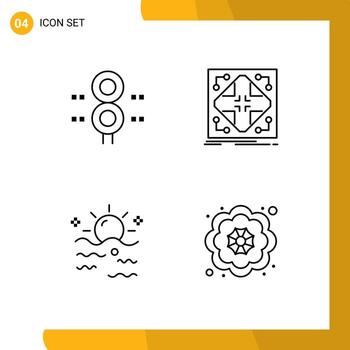 4 User Interface Line Pack of modern Signs and Symbols of sign grid train infrastructure sky Editable Vector Design Elements