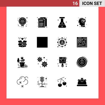 conjunto de 16 glifos sólidos vectoriales en cuadrícula para la entrega matraz de regalo señal wifi elementos de diseño vectorial editables humanos vector