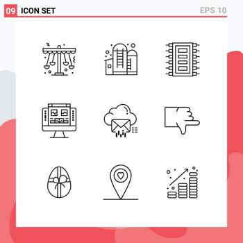 Outline Pack of 9 Universal Symbols of screen computer silo gallery computer Editable Vector Design Elements