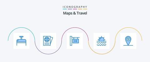 mapas y paquete de iconos de viaje azul 5 que incluye. corazón. vacaciones. localización. viajar vector