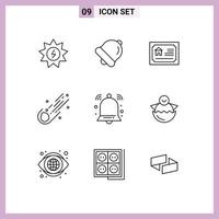 9 Universal Outlines Set for Web and Mobile Applications bell comet home space astronomy Editable Vector Design Elements