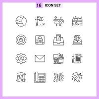 User Interface Pack of 16 Basic Outlines of data analysis comet moon event Editable Vector Design Elements