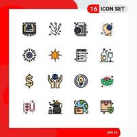 Pack of 16 Modern Flat Color Filled Lines Signs and Symbols for Web Print Media such as celebration mind about human head Editable Creative Vector Design Elements