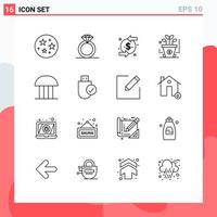 Pack of 16 creative Outlines of courthouse court building dollar court startup Editable Vector Design Elements