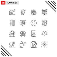 Group of 16 Outlines Signs and Symbols for archive finance advertisement economy business Editable Vector Design Elements