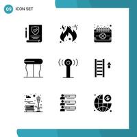 9 concepto de glifo sólido para sitios web móviles y aplicaciones servicio de eventos de señal de escalera elementos de diseño de vectores editables interiores