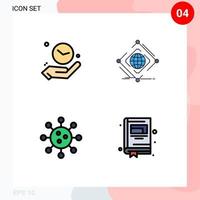 4 Thematic Vector Filledline Flat Colors and Editable Symbols of clock biochemistry time internet cell Editable Vector Design Elements