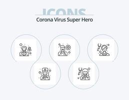 corona virus super héroe línea icono paquete 5 icono diseño. laboratorio. avatar masculino. masculino. cuidado de la salud. médico vector