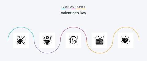 Valentines Day Glyph 5 Icon Pack Including romance. heart. celebrate. camera. mic vector