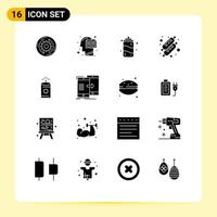 Set of 16 Commercial Solid Glyphs pack for china food human cake summer Editable Vector Design Elements