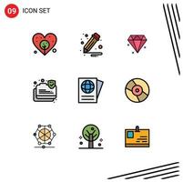 conjunto de 9 iconos de interfaz de usuario modernos signos de símbolos para conexión de cd de disco documento de viaje elementos de diseño vectorial editables vector