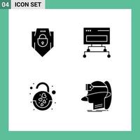 Editable Vector Line Pack of 4 Simple Solid Glyphs of internet lock web security data heart Editable Vector Design Elements