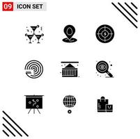 Modern Set of 9 Solid Glyphs and symbols such as box forecasting model audience model target Editable Vector Design Elements