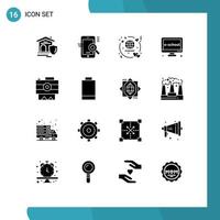 16 User Interface Solid Glyph Pack of modern Signs and Symbols of online electronic configuration education travel Editable Vector Design Elements