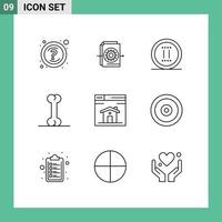 Outline Pack of 9 Universal Symbols of design home movie web bone Editable Vector Design Elements