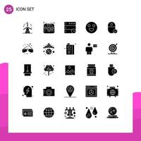 Pack of 25 creative Solid Glyphs of gadget connected database computers face Editable Vector Design Elements