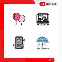 4 Creative Icons Modern Signs and Symbols of baloons insurance computer tracking protection Editable Vector Design Elements