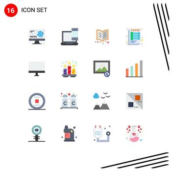 conjunto de pictogramas de 16 colores planos simples de hojas de teléfono de mesa de computadoras paquete editable de elementos creativos de diseño de vectores