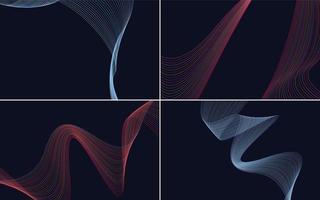 Set of 4 geometric wave pattern background Abstract waving line vector