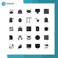 User Interface Pack of 25 Basic Solid Glyphs of online private web blogging message view Editable Vector Design Elements