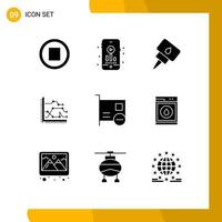 Mobile Interface Solid Glyph Set of 9 Pictograms of devices card oil trends diagram Editable Vector Design Elements