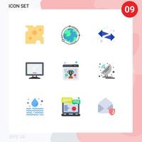 Mobile Interface Flat Color Set of 9 Pictograms of pc device discovery monitor right Editable Vector Design Elements