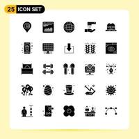 Group of 25 Modern Solid Glyphs Set for hat cleaning automation wash globe Editable Vector Design Elements