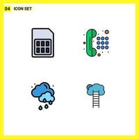 Mobile Interface Filledline Flat Color Set of 4 Pictograms of card cloud sim phone weather Editable Vector Design Elements