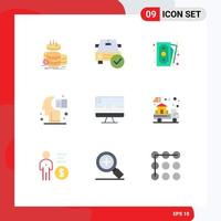 Mobile Interface Flat Color Set of 9 Pictograms of knowledge education done brain payment Editable Vector Design Elements