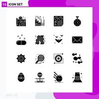 Modern Set of 16 Solid Glyphs and symbols such as drug timer data time two Editable Vector Design Elements