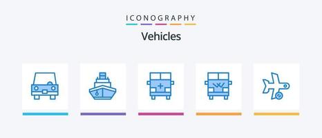 Paquete de 5 íconos azules de vehículos, incluida la furgoneta. transporte. transportación. vehículos contorno. diseño de iconos creativos vector