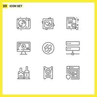 Set of 9 Modern UI Icons Symbols Signs for link play proposal monitor search Editable Vector Design Elements