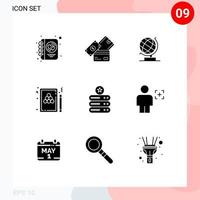 Set of 9 Vector Solid Glyphs on Grid for game pool wallet billiard web Editable Vector Design Elements