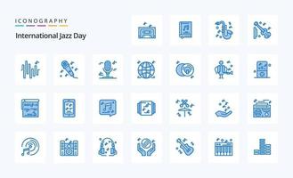 25 paquete de iconos azules del día internacional del jazz vector