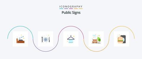 Paquete de 5 iconos planos de señales públicas que incluye comida. bebida. vestir. hamburguesa. jardín vector