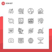 16 Universal Outline Signs Symbols of data left geography switch data Editable Vector Design Elements