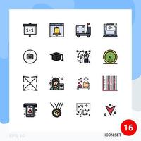 16 Thematic Vector Flat Color Filled Lines and Editable Symbols of camera internet page hosting truck Editable Creative Vector Design Elements