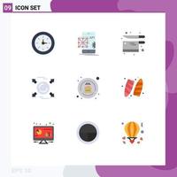 User Interface Pack of 9 Basic Flat Colors of food all cooking direction circle Editable Vector Design Elements