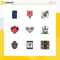 Pictogram Set of 9 Simple Filledline Flat Colors of videogame love hotel heart technology Editable Vector Design Elements