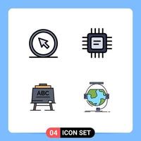 Filledline Flat Color Pack of 4 Universal Symbols of click learining point cpu abc Editable Vector Design Elements