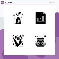 Set of 4 Commercial Solid Glyphs pack for budget farming analytics corn bag Editable Vector Design Elements