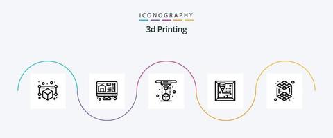 Paquete de iconos de línea de impresión 3d 5 que incluye d. máquina. casa. 3d. impresión vector