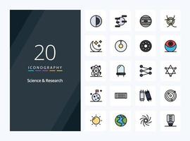 20 icono lleno de línea científica para presentación vector