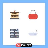 Set of 4 Commercial Flat Icons pack for bakery server food hosting boat Editable Vector Design Elements