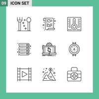 9 Outline concept for Websites Mobile and Apps processing storage mercury server device Editable Vector Design Elements