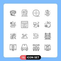 Set of 16 Modern UI Icons Symbols Signs for party drink devices thermometer summer Editable Vector Design Elements